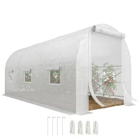 Outsunny 14.6' x 6.6' x 6.6' Walk-In Tunnel Greenhouse, Large Garden Hot House Kit with 6 Roll-up Windows & Roll Up Door, Steel Frame, White(m-1)