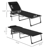 Outsunny Folding Outdoor Chaise Lounge Chair Tanning Chair with 5-Level Adjustable Back, Side Table, Pillow, Pocket, Black(m-3)