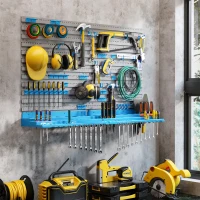 DURHAND 54 Piece Pegboard and Shelf Tool Organizer Wall Mounted DIY Garage Storage with 50 Hooks Blue(m-1)