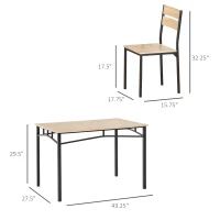 HOMCOM Rustic Industrial 5-Piece Dining Table Set Black Metal with 4 Chairs for Kitchen, or Dining Room, Oak(m-5)