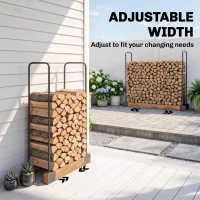 Outsunny DIY Firewood Rack with Customisable Width, Heavy Duty Steel Log Store Indoors, Log Storage Bracket Holder, Black(m-5)