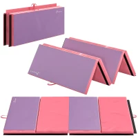 Soozier 4'x6'x2'' Folding Gymnastics Tumbling Mat, Exercise Mat  with Carrying Handles for Yoga, MMA, Martial Arts, Stretching, Core Workouts, Pink and Purple(m-2)
