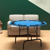Soozier Foldable Poker Table Blackjack Texas Holdem Poker Game Table with Chips Tray & Cup Holders, 47" Octagon, Blue(m-10)
