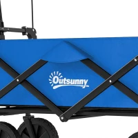 Outsunny Steel Frame Folding Garden Cart, Collapsible Wagon Cart with Removable Canopy, Telescopic Handle and Carrying Bag, Dark Blue(m-9)