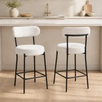 HOMCOM Set of 2 Barstools, Upholstered Bar Stools with Backrest, Footrest for Kitchen Island, Dining Room, Cream White(m-1)