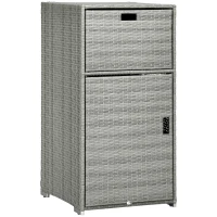 Outsunny Patio Storage Cabinet, Outdoor Towel Rack for Pool, PE Rattan Wicker Hot Tub Accessory, with Basket Drawer, Mixed Grey(m-2)