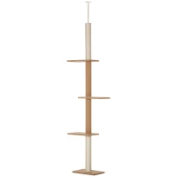 PawHut 100" Floor To Ceiling Cat Tree w/ 3 Perches Activity Center for Kittens Cat Tower Furniture, Brown(m-11)