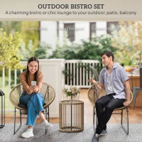 Outsunny Outdoor Bistro Set, 3 Piece Wicker Patio Furniture Set with 2 Chairs and Glass-Top Table, Natural Wood(m-4)