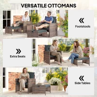Outsunny 5 Piece Patio Furniture Set, Wicker Patio Chairs with Ottomans, 2-Tier Glass Coffee Table and Cushions, Brown/Dark Grey(m-5)