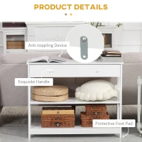 HOMCOM Console Hallway Table with 2 Open Shelves and Slatted Wood Frame Design, Extra Wide Pull Out Drawer, White(m-5)