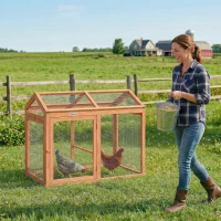 PawHut Wooden Chicken Run, Outdoor Chicken Coop with Perch and Dual Doors, Combinable Hen House Rabbit Hutch for Backyard(m-1)