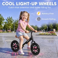 Qaba Balance Bike, Baby Bike with Lighting Wheels, Adjustable Seat and Handlebar, Steering for 2-5 Years Old, Black(m-4)