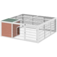 PawHut 64" Outdoor Rabbit Hutch Playpen, Wooden Tortoise House Habitat, Bunny Cage with Run and Enclosed Cover, for Rabbits, Chickens, Ducks, Indoor, Brown(m-1)