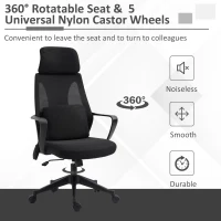 Vinsetto Ergonomic Home Office Mesh Desk Chairs, Computer Task Chair with Massage Lumbar Cushion, Adjustable Seat & Headrest, Rocking Function, Black(m-5)