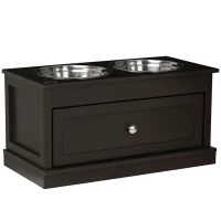 PawHut Elevated Dog Bowls with Storage Drawer for Large Dogs, Coffee(m-9)