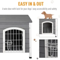 PawHut 31"L Wooden Decorative Dog Cage Kennel Wire Door with Lock Small Animal House with Openable Top Removable Bottom Gray(m-7)