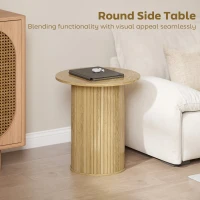 HOMCOM Round Side Table, Fluted Accent End Table, Narrow Nightstand for Small Spaces, Living Room, Oak(m-4)
