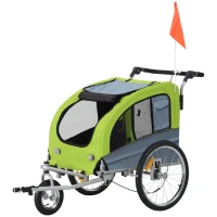 Aosom Dog Bike Trailer 2-In-1 Pet Stroller with Canopy and Storage Pockets, Green(m-11)