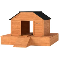 PawHut Floating Duck Coop, Wooden Duck House with Ramp and Waterproof Asphalt Roof, Small Animal House(m-1)