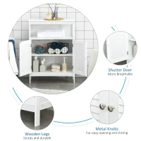 kleankin Bathroom Floor Storage Cabinet, Freestanding Bathroom Cabinet with Shutter Doors, Open Shelf and Adjustable Shelf, White(m-5)
