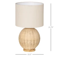 HOMCOM Nautical Style Table Lamp, Bedside Reading Light with White Fabric Lampshade and Rattan Base for E26 LED or Halogen Bulb for Living Room, Natural(m-15)