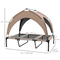 PawHut Raised Dog Bed Cooling Dog Cot w/ Canopy Washable Breathable Mesh, for Large Dogs, Coffee(m-3)