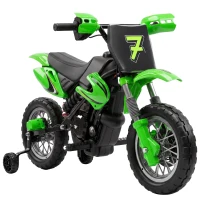 Qaba 12V Kids Electric Motorcycle, Ride on Motorcycle with Training Wheels, Rear Suspension, Horn for 3-6 Years, Green(m-13)
