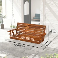 Outsunny 3-Seater Swing Bench, Wooden Porch Swing with Cupholders, Hanging Chains for Patio Garden, Carbonized(m-3)