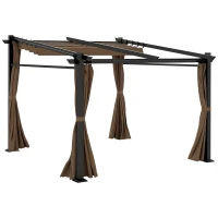 Outsunny Metal Pergola with Sliding Roof Canopy, Retractable Pergola Canopy, 10' x 10', Coffee(m-9)