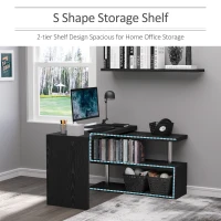 HOMCOM 360 Degree Rotating Corner Computer Desk, L Shaped Desk, Home Office Workstation with 3-Tier Storage Shelves, Black(m-5)