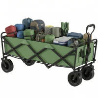 Outsunny 130L Folding Garden Cart with Wheels, Heavy-Duty Collapsible Wagon with Brakes, Green(m-9)