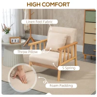 HOMCOM 24.5" Single Couch for Small Spaces, Modern Sofa for Bedroom, Living Room Furniture, Upholstered Small Couch with Throw Pillow and Wood Legs, Set of 2, Beige(m-4)