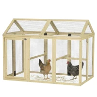 PawHut Wooden Chicken Run, Combinable Design with Perches, 4.6' x 2.8', Nature Wood(m-16)
