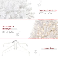 HOMCOM 6 FT Tall PreLit Artificial Christmas Tree with Realistic Branches, 250 Warm White LED Lights and 1000 Tips, White(m-7)