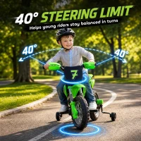 Qaba 12V Kids Electric Motorcycle, Ride on Motorcycle with Training Wheels, Rear Suspension, Horn for 3-6 Years, Green(m-6)