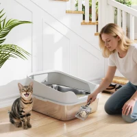 PawHut Cat Litter Box Stainless Steel with Metal Litter Scoop, Never Absorbs Odors, Anti Leakage, 24" x 16" x 12", Grey(m-1)