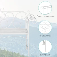 Outsunny 50" 2-Person Metal Garden Bench Outdoor Loveseat Yard Decorative Chair Park Seat Patio Furniture White(m-5)