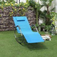 Outsunny Outdoor Rocking Chair, Chaise Lounge Pool Chair for Sun Tanning, Sunbathing Rocker, Armrests & Pillow for Patio, Lawn, Beach, Large, Blue(m-2)