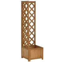Outsunny Raised Garden Bed Wood Planter with Trellis for Vine Climbing, 16" x 16" x 57", Brown(m-7)