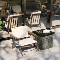 Outsunny Wicker Side Table with 1.5" Umbrella Hole, Square Outdoor End Table with UV-Resistant Frame, Storage Space, Mixed-Gray(m-9)
