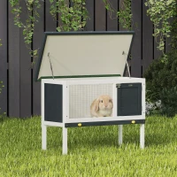 PawHut Wooden Outdoor Rabbit Hutch for Small Pet w/ Slide-out Tray, Openable Roof, 35" W x 18" D x 26" H, Dark Grey(m-8)