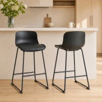 HOMCOM Modern Bar Stools Set of 2, PU Leather Barstools, Counter Height Kitchen Chairs for Breakfast Bars, Dining Room, Black(m-1)