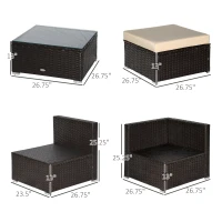 Outsunny 6 Piece Patio Furniture Set Outdoor Wicker Conversation Set All Weather PE Rattan Sectional Sofa Set with Ottoman, Cushions and Tempered Glass Table, Coffee and Beige(m-3)