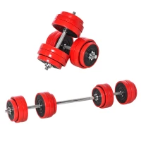 Soozier Adjustable Dumbbell Set, 66lbs Convertible to Barbell Weight Set for Home Gym Women and Men Weight Lifting Training, Red(m-11)