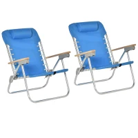 Outsunny 2 PCS Suit 7-Position Backpack Folding Beach Chair Ultralight Camping Chair w/ Backpack Strap for Travel, Picnic, Festival, Blue(m-2)
