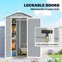 Outsunny 4' x 6' Outdoor Storage Shed, Plastic Shed with Floor, Window, Lockable Door and Vents for Outdoor Patio Storage, Gray(m-6)