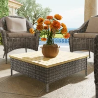 Outsunny Outdoor Side Table with PE Rattan, Patio End Table with Natural Fir Wood Top, Weather Resistant Accent Table for Patio Pool Porch, Gray(m-10)