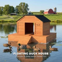 PawHut Floating Duck Coop, Wooden Duck House with Ramp and Waterproof Asphalt Roof, Small Animal House(m-4)