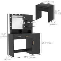 HOMCOM Illuminated Dressing Table Set, LED Vanity Table Set with Stool, LED Mirror, Drawer and Cabinet Shelves for Bedroom(m-3)