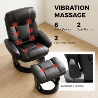 HOMCOM PU Leather Massage Recliner Chair with Ottoman, 10-Point Vibration, Swivel Armchair, Black(m-4)
